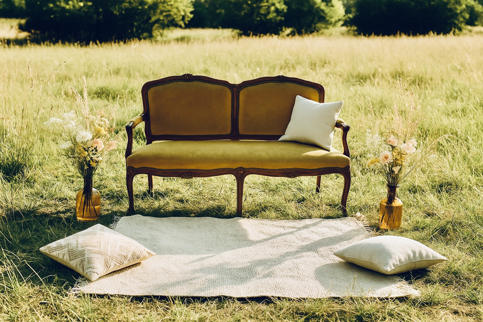 Banquette velours Louis XV