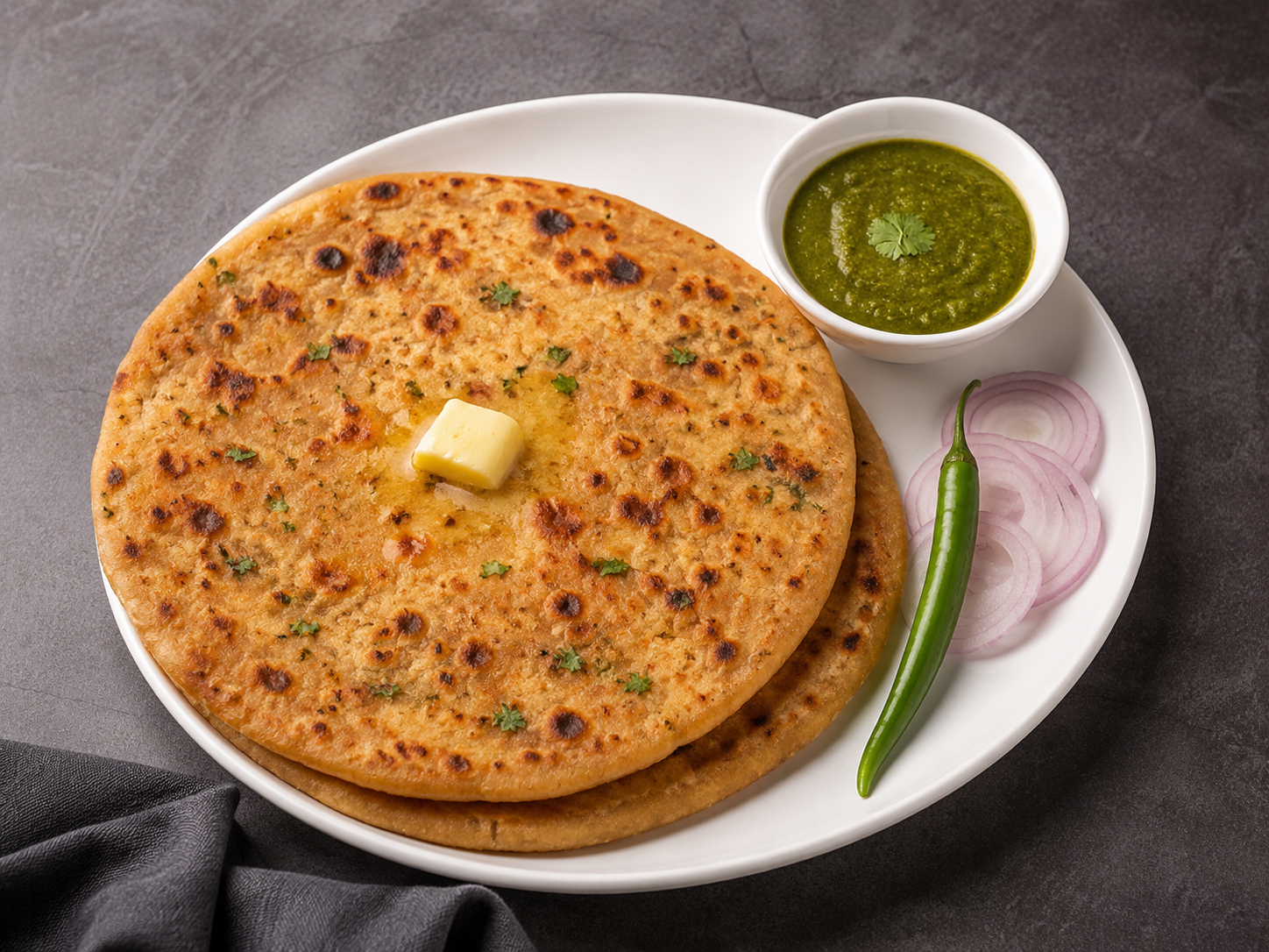 Aloo Pyaaz Paratha with Chutney