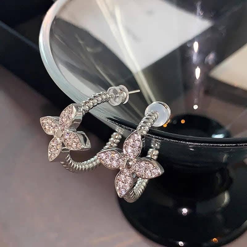 Floral CZ Hoop Earrings