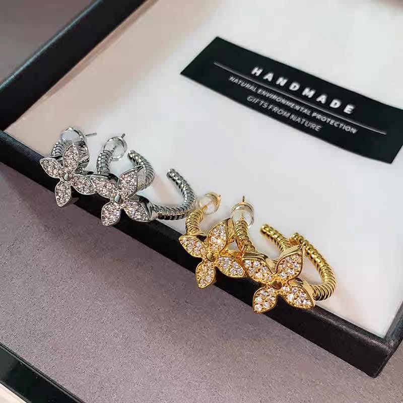 Floral CZ Hoop Earrings