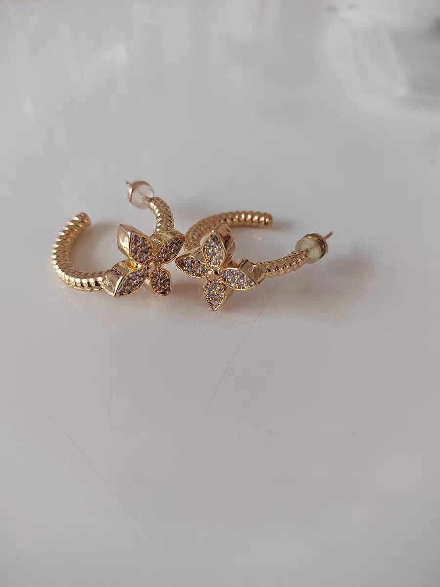 Floral CZ Hoop Earrings