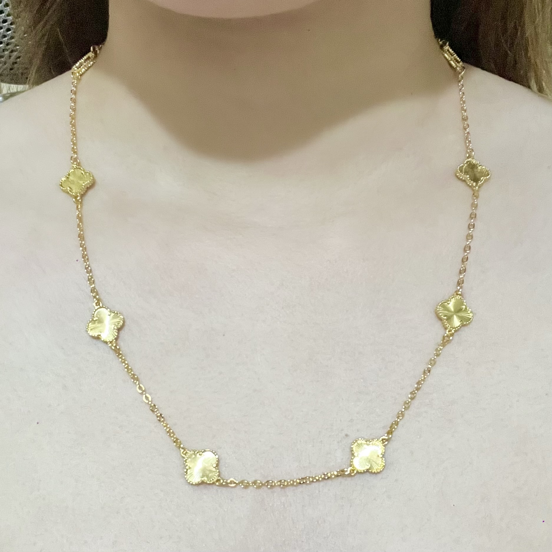 Gold Mini-Clover Station Necklace (10MM)