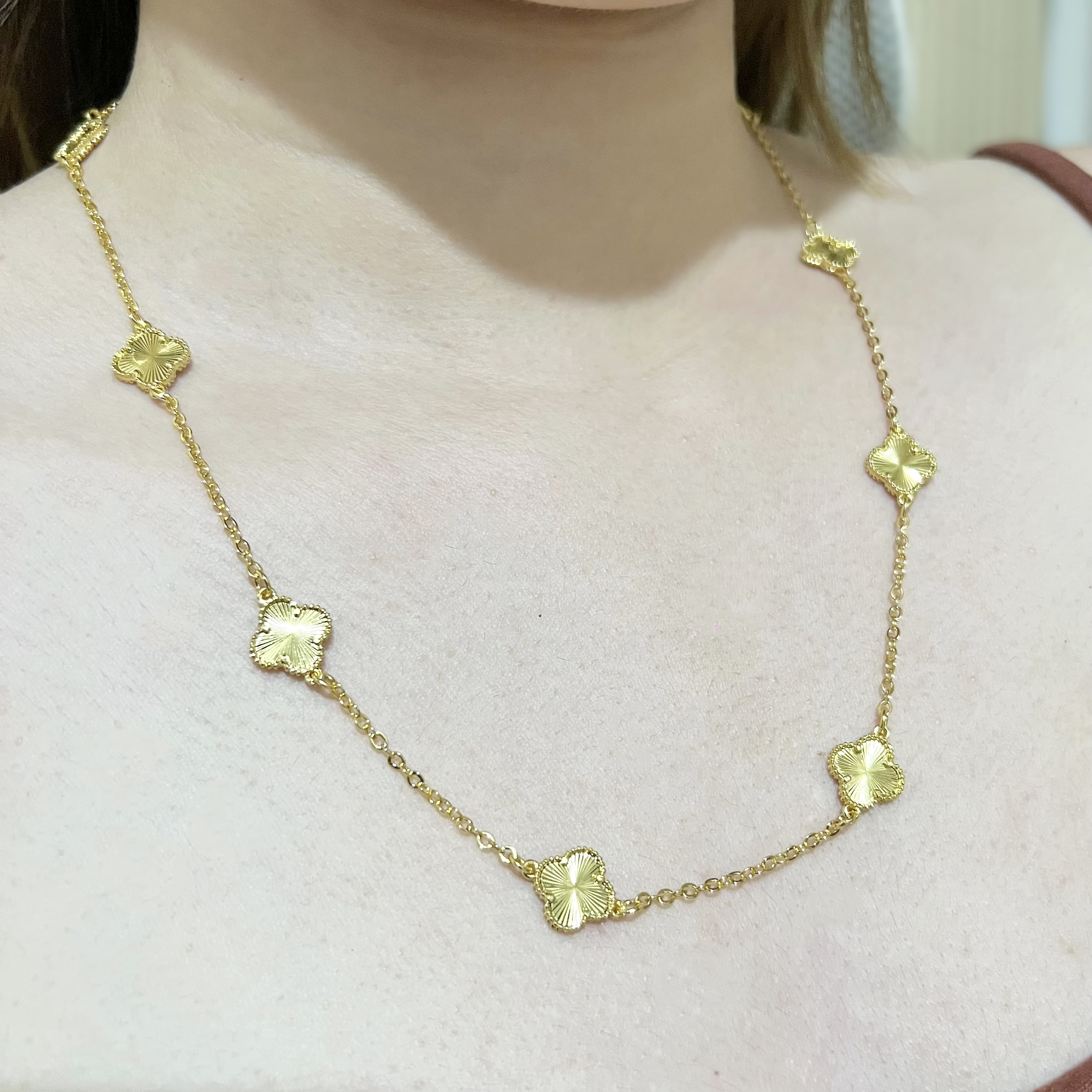 Gold Mini-Clover Station Necklace (10MM)