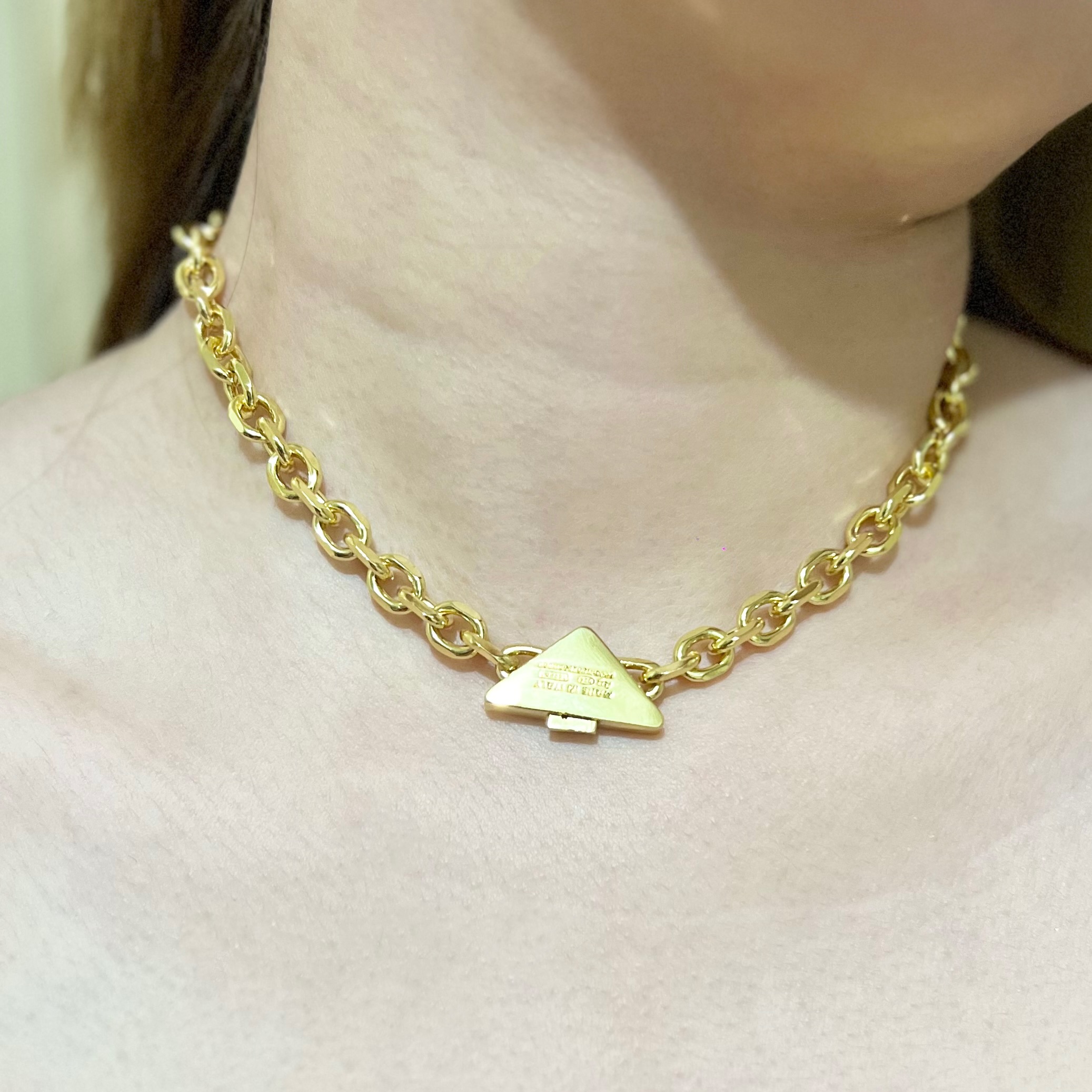 Gold Triangle Pendant Choker Necklace (15inch)