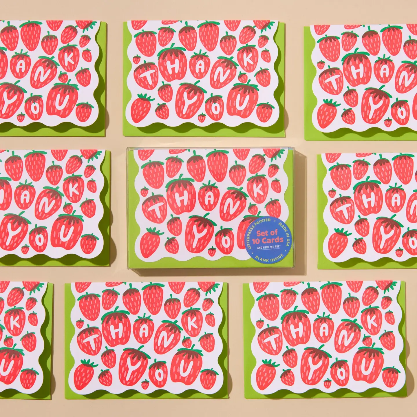 Strawberry Letterpress Thank You Card Set