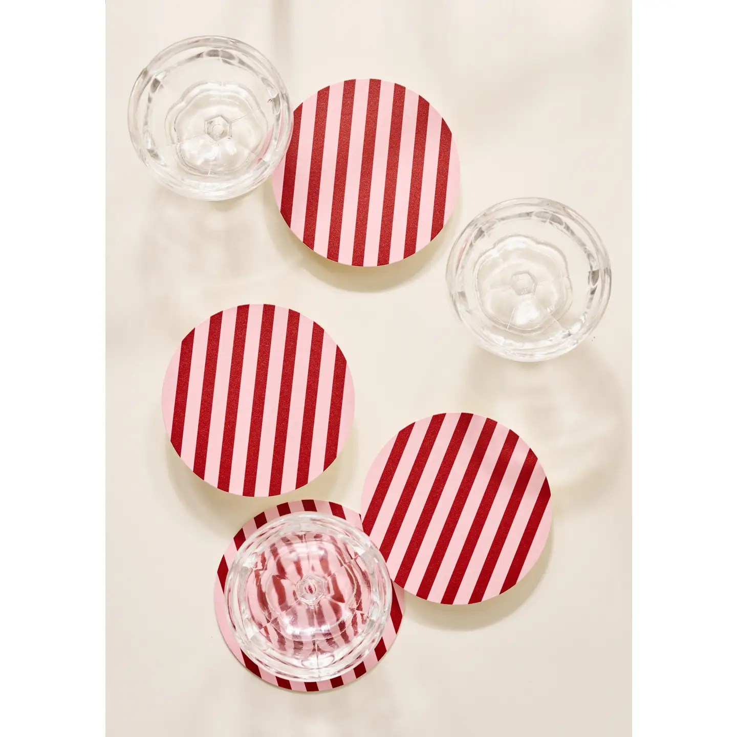 Pink and Maroon Striped Coaster Set