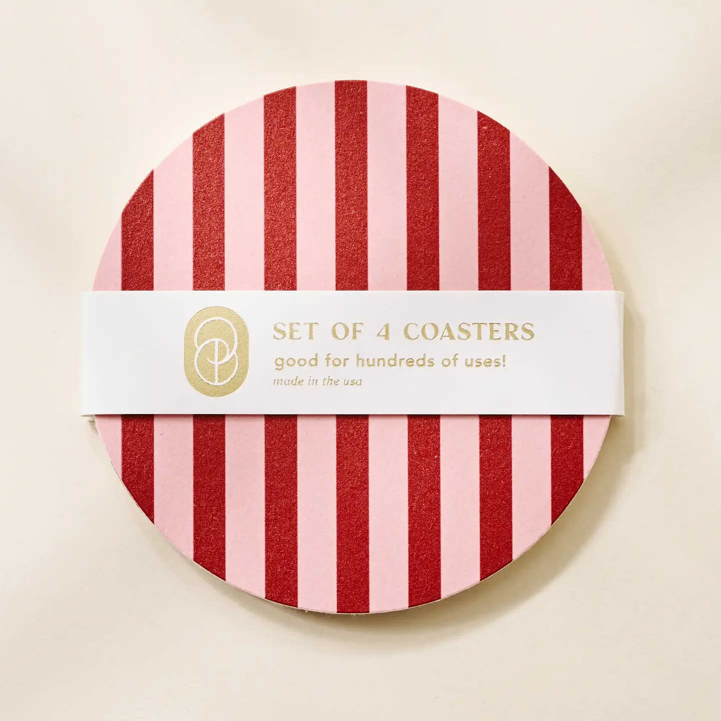 Pink and Maroon Striped Coaster Set