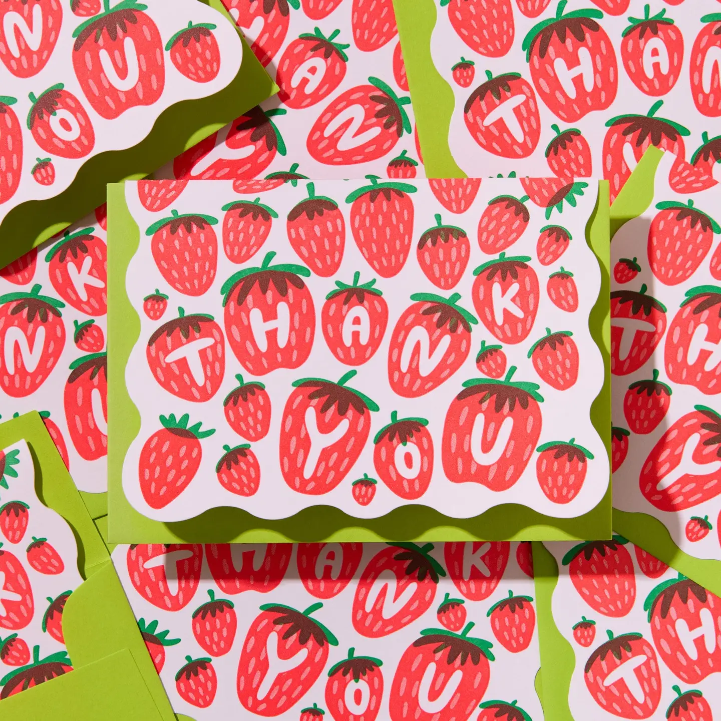 Strawberry Letterpress Thank You Card Set
