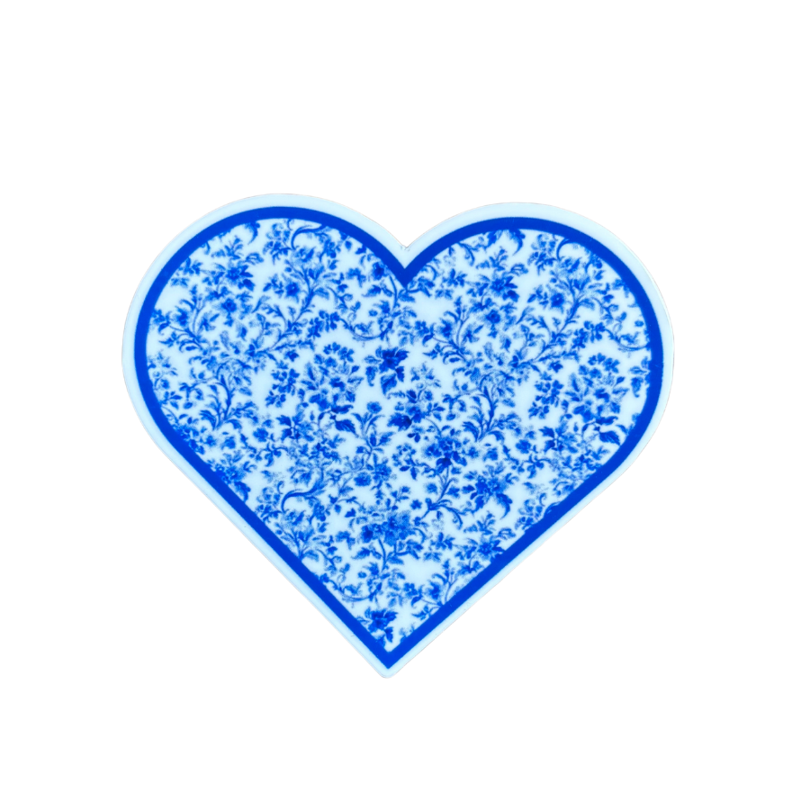 Blue Toile Heart Sticker