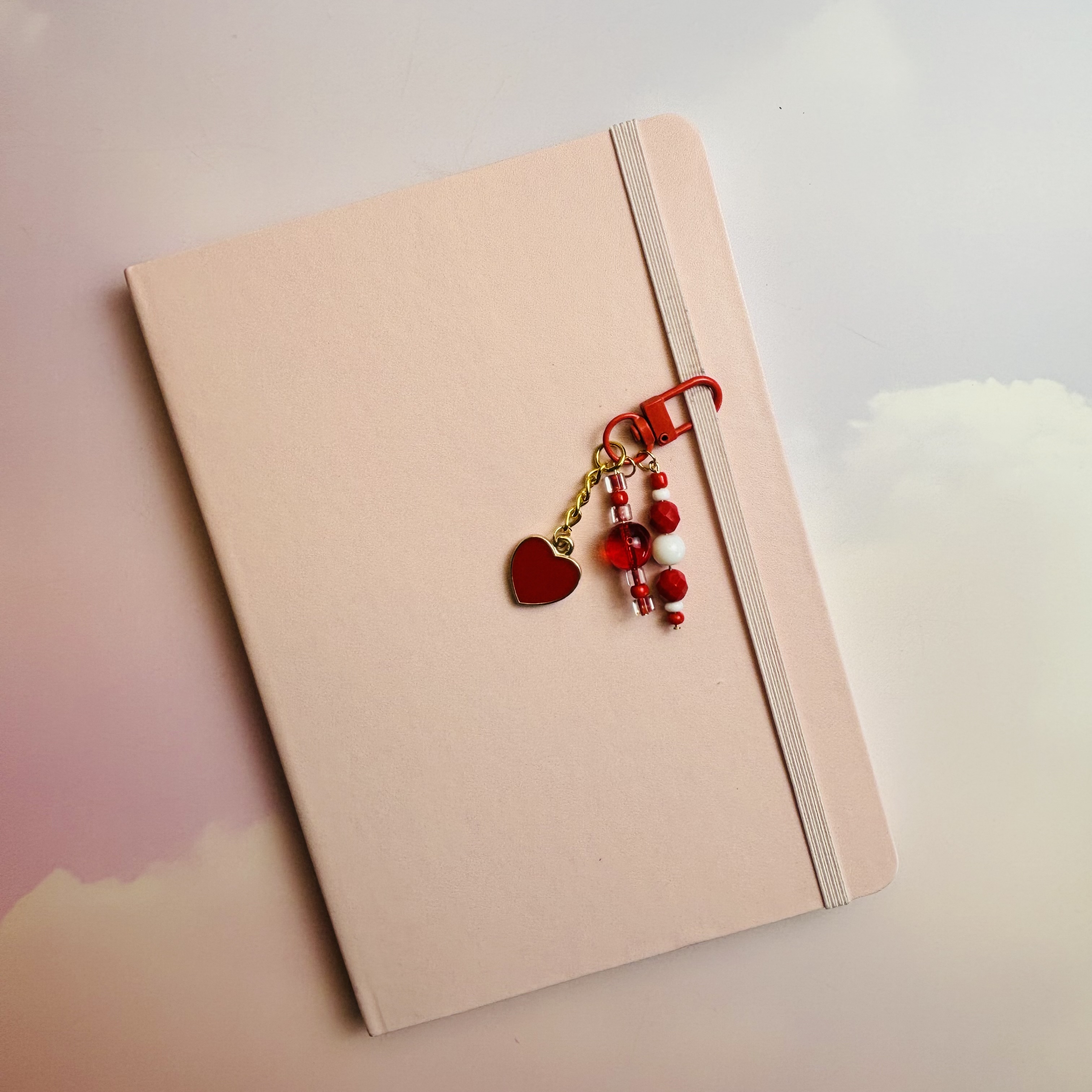Red Heart w/ White Beads Journal Charm
