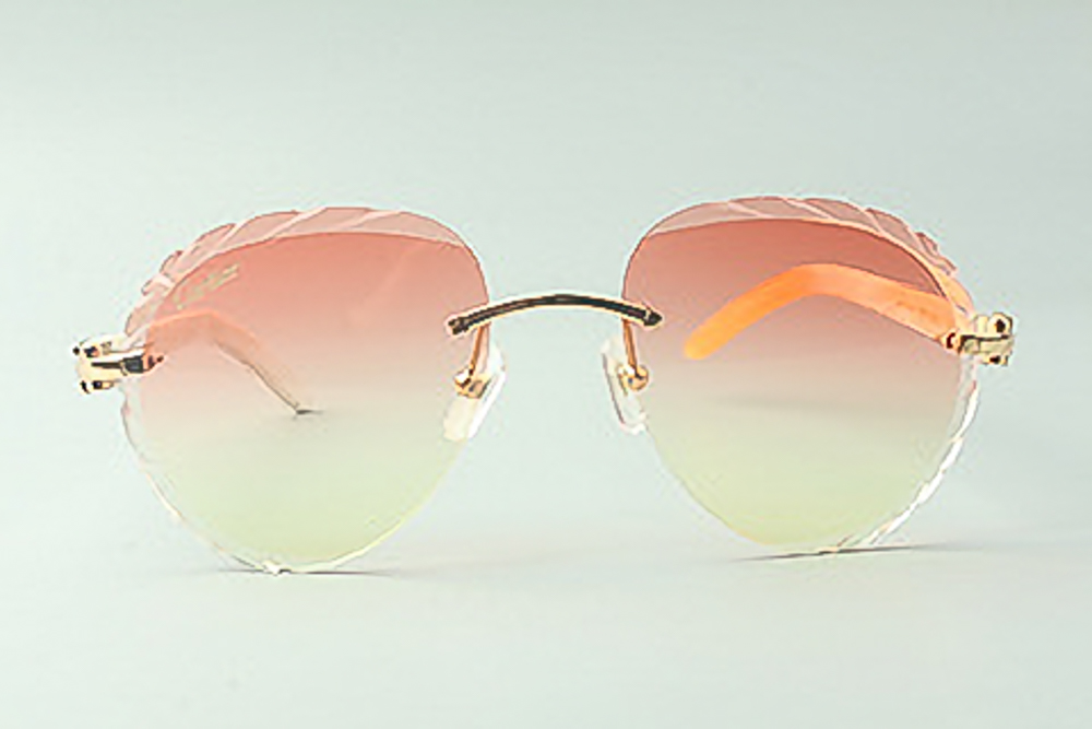 Aviator Carti White Acetates (Diamond Cut/Pink and Green Tint)
