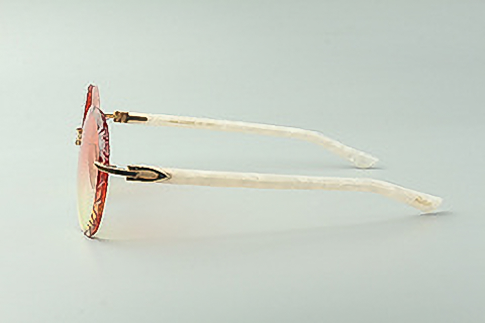 Aviator Carti White Acetates (Diamond Cut/Pink and Green Tint)