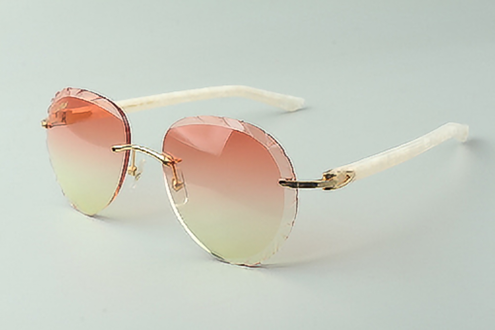 Aviator Carti White Acetates (Diamond Cut/Pink and Green Tint)