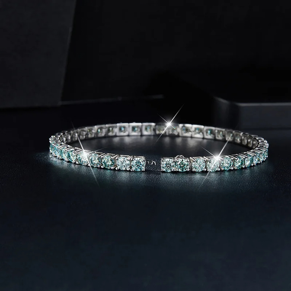 The Selene Bracelet™ – 0.5ct Full Moissanite Diamond Tennis Bracelet in Blue-Green Hue, 925 Silver & 18K White Gold 