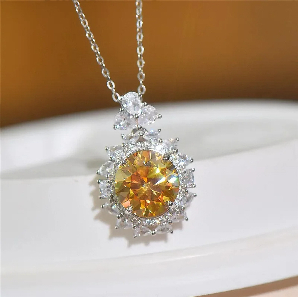 The Aurelia Necklace™ – 5 Carat Yellow Moissanite Diamond Necklace, VVS D Color in 925 Sterling Silver & 18K White Gold Setting