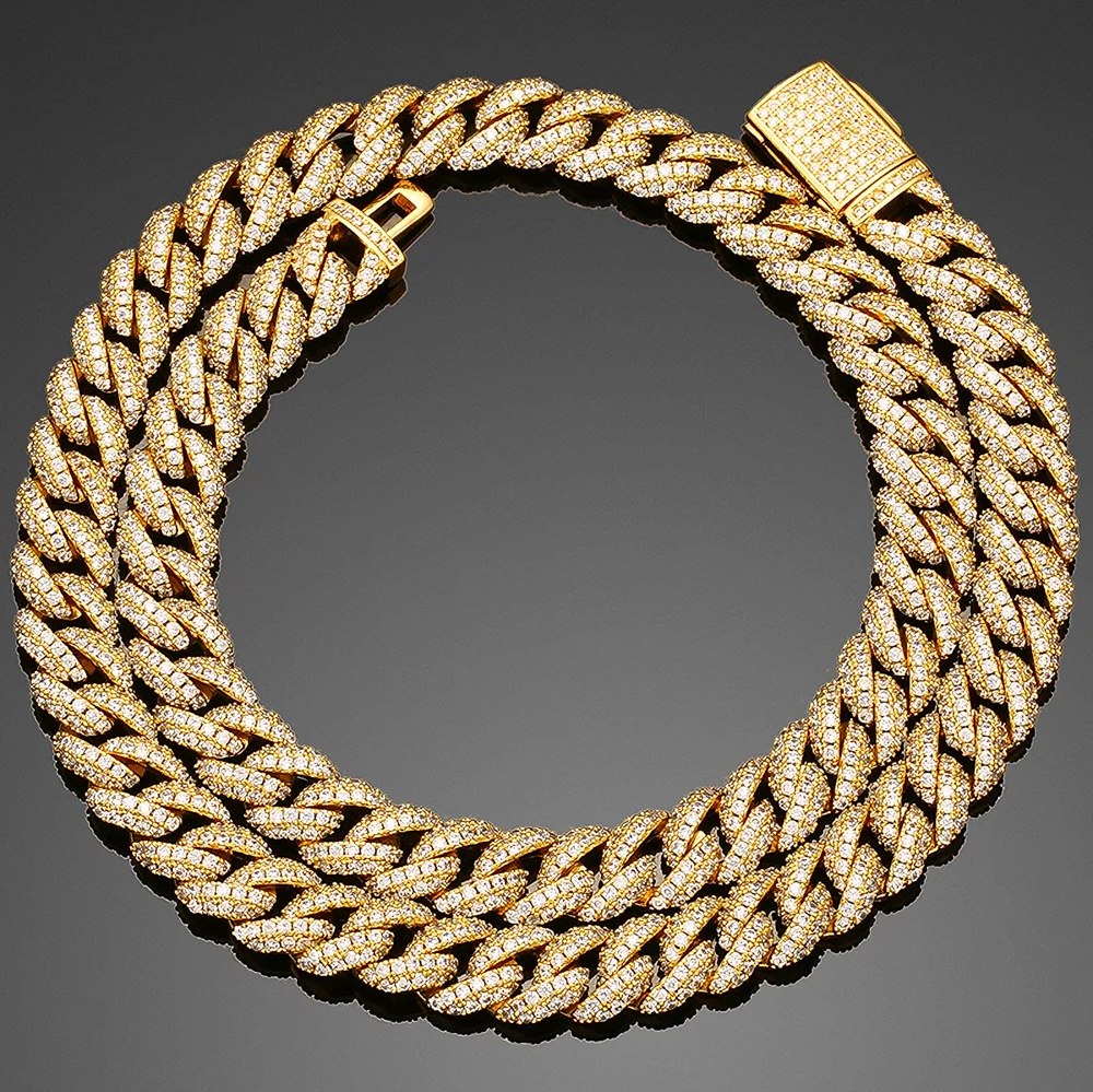 The Sovereign Chain™ – 10mm Iced Moissanite Gold Miami Cuban Link Chain for Men in 925 Sterling Silver