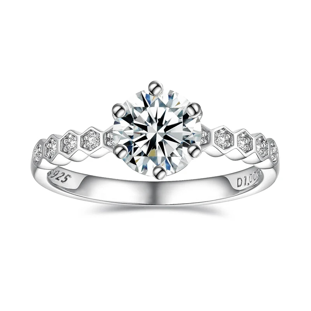 The Amaris Ring™ – 1 Carat D Color VVS1 Moissanite Solitaire Wedding Ring with Moissanite Eternity Band in 925 Sterling Silver