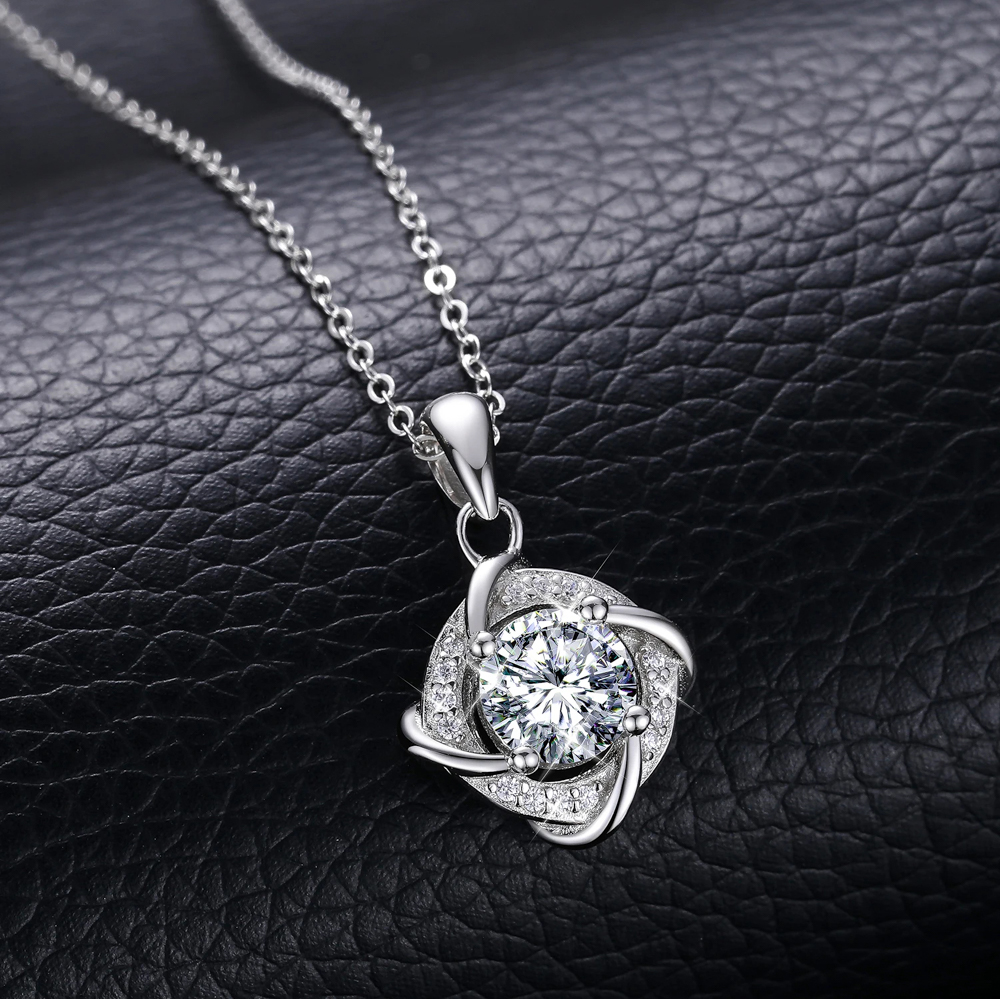 1 Carat Real Moissanite "Fiona" Pendant Necklace for Women – VVS1 D Color, 925 Sterling Silver with 18K White Gold Plating