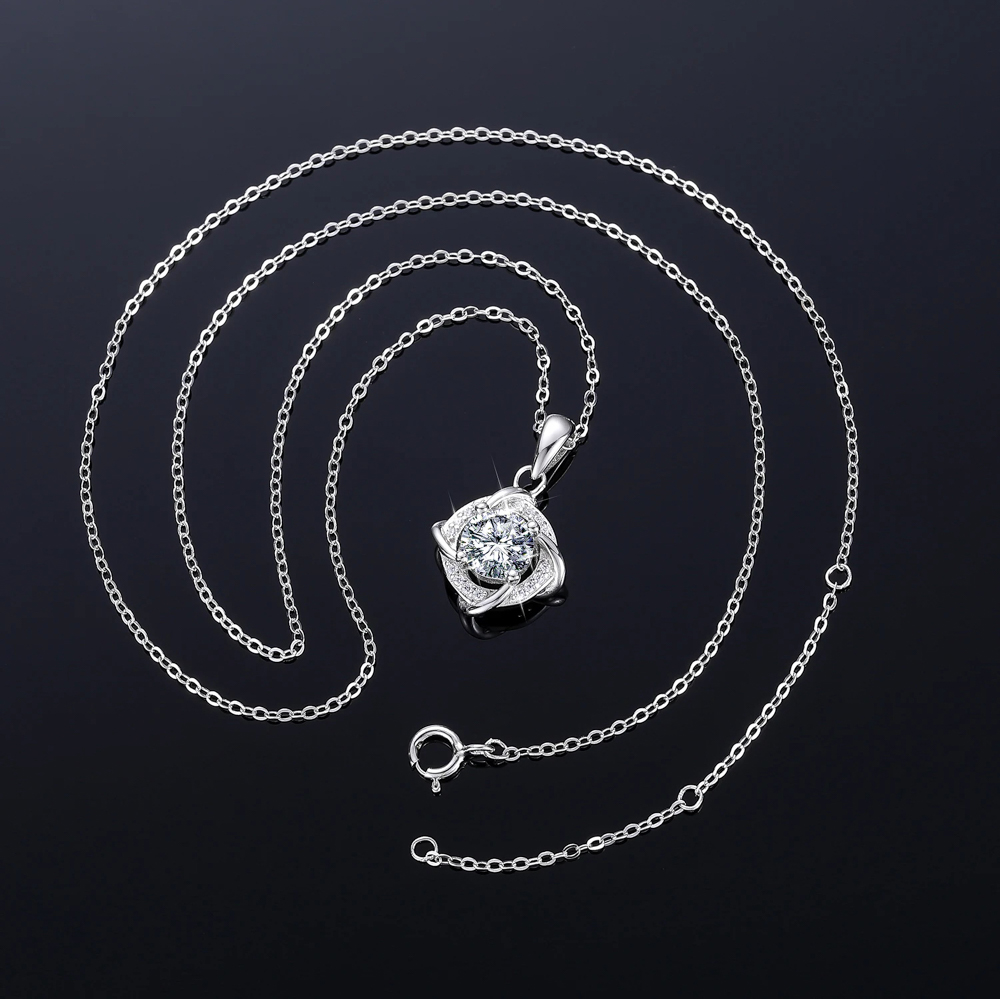 1 Carat Real Moissanite "Fiona" Pendant Necklace for Women – VVS1 D Color, 925 Sterling Silver with 18K White Gold Plating