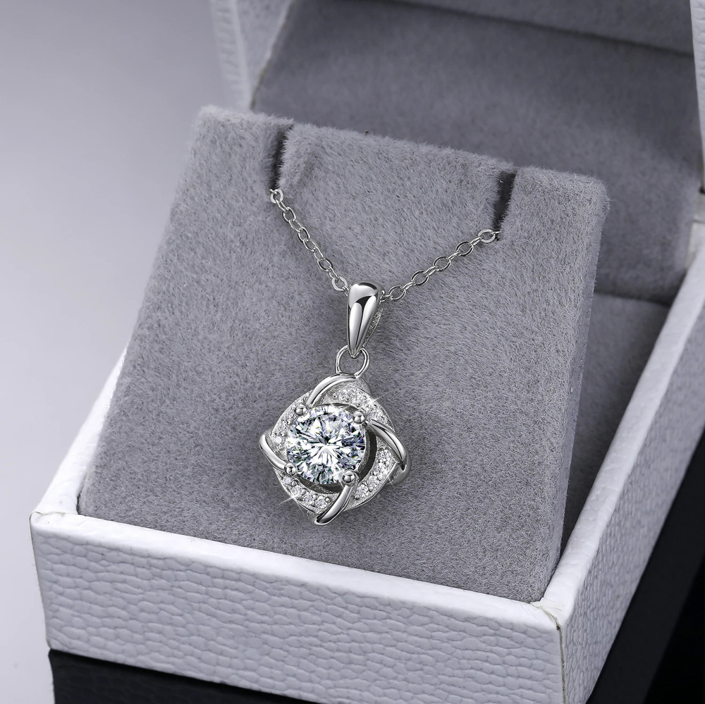 1 Carat Real Moissanite "Fiona" Pendant Necklace for Women – VVS1 D Color, 925 Sterling Silver with 18K White Gold Plating