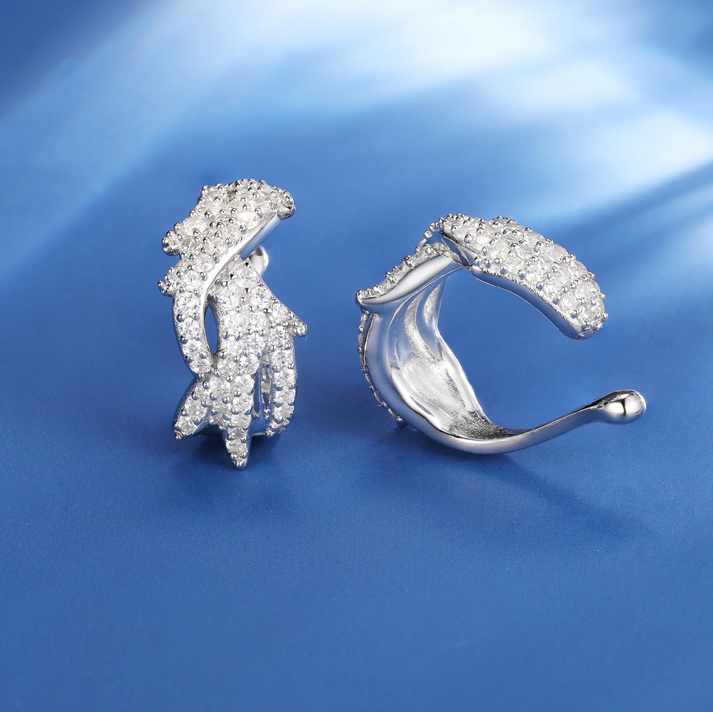 S925 Moissanite Thorns Circle Clip Earring – VVS D Color, 18K White Gold Plated
