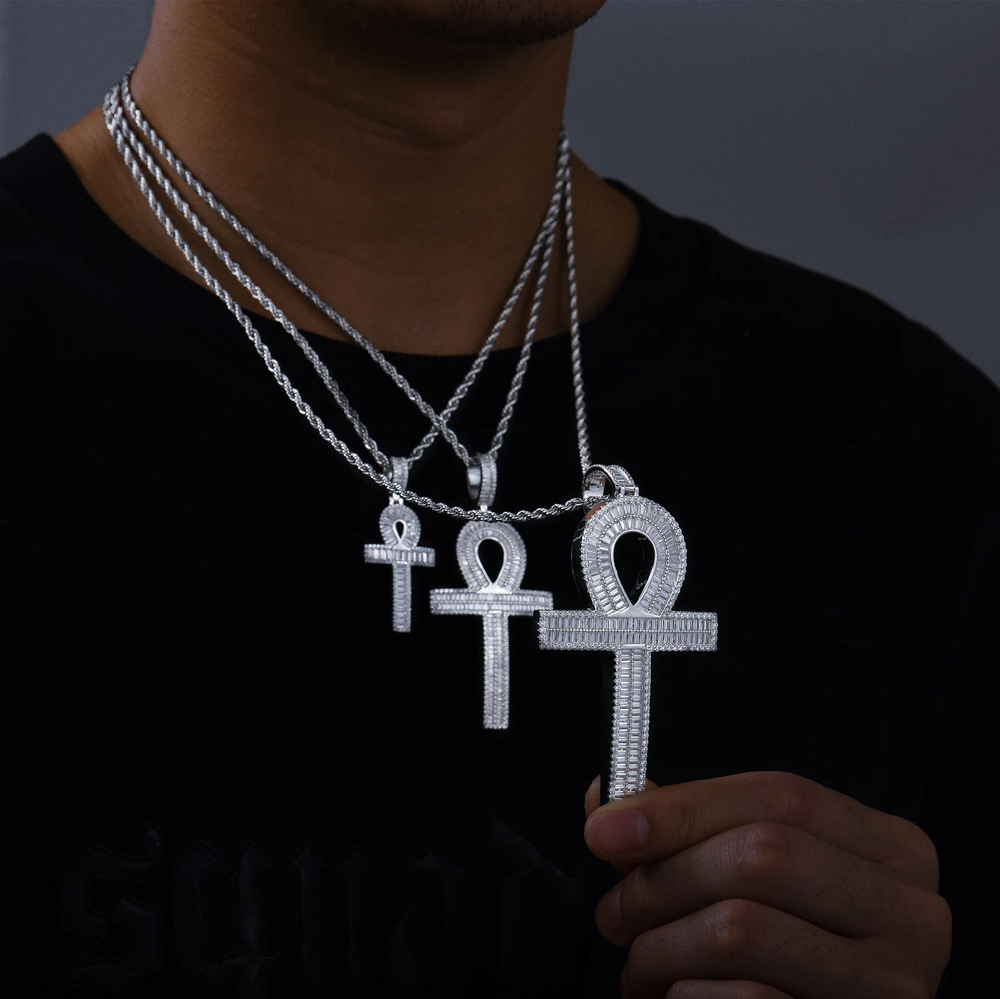 The Elias Cross™ – Moissanite Baguette Pendant in 925 Silver, Available in 3 Sizes (MEDIUM) – VVS1 D Color