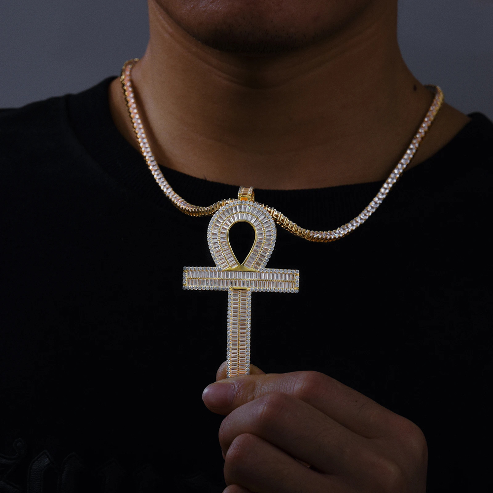 The Elias Cross™ – Moissanite Baguette Pendant in 925 Silver, Available in 3 Sizes (LARGE) – VVS1 D Color
