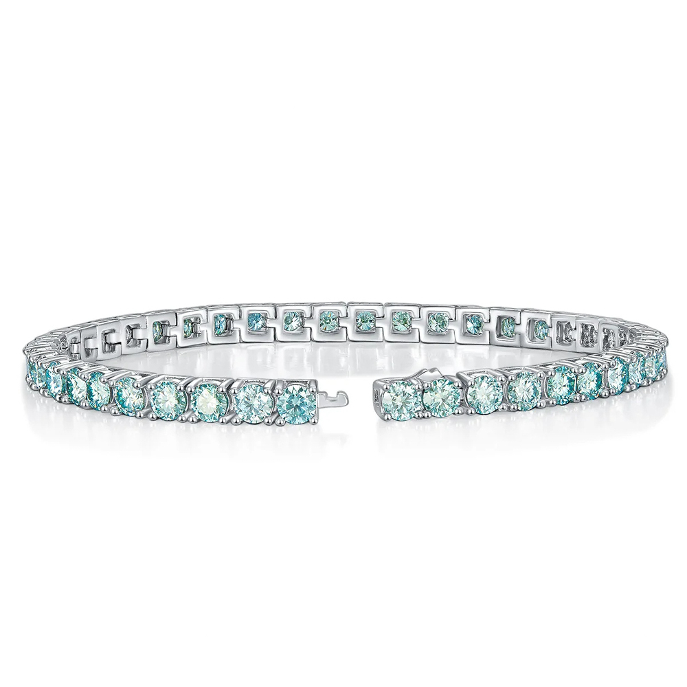 The Selene Bracelet™ – 0.5ct Full Moissanite Diamond Tennis Bracelet in Blue-Green Hue, 925 Silver & 18K White Gold 