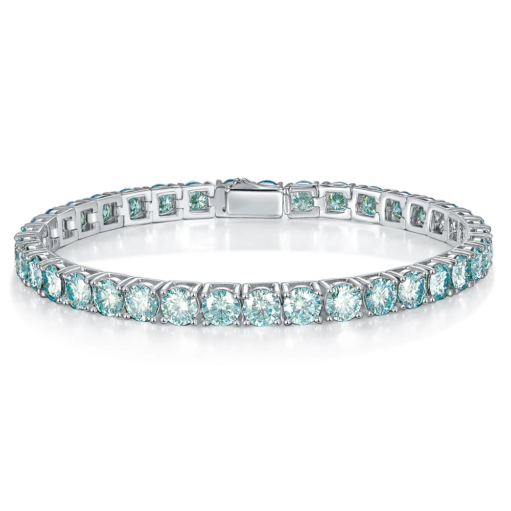 The Selene Bracelet™ – 0.5ct Full Moissanite Diamond Tennis Bracelet in Blue-Green Hue, 925 Silver & 18K White Gold 