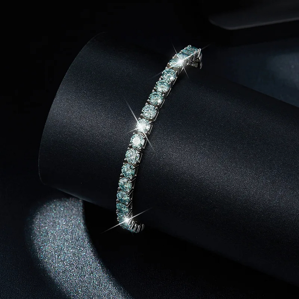 The Selene Bracelet™ – 0.5ct Full Moissanite Diamond Tennis Bracelet in Blue-Green Hue, 925 Silver & 18K White Gold 