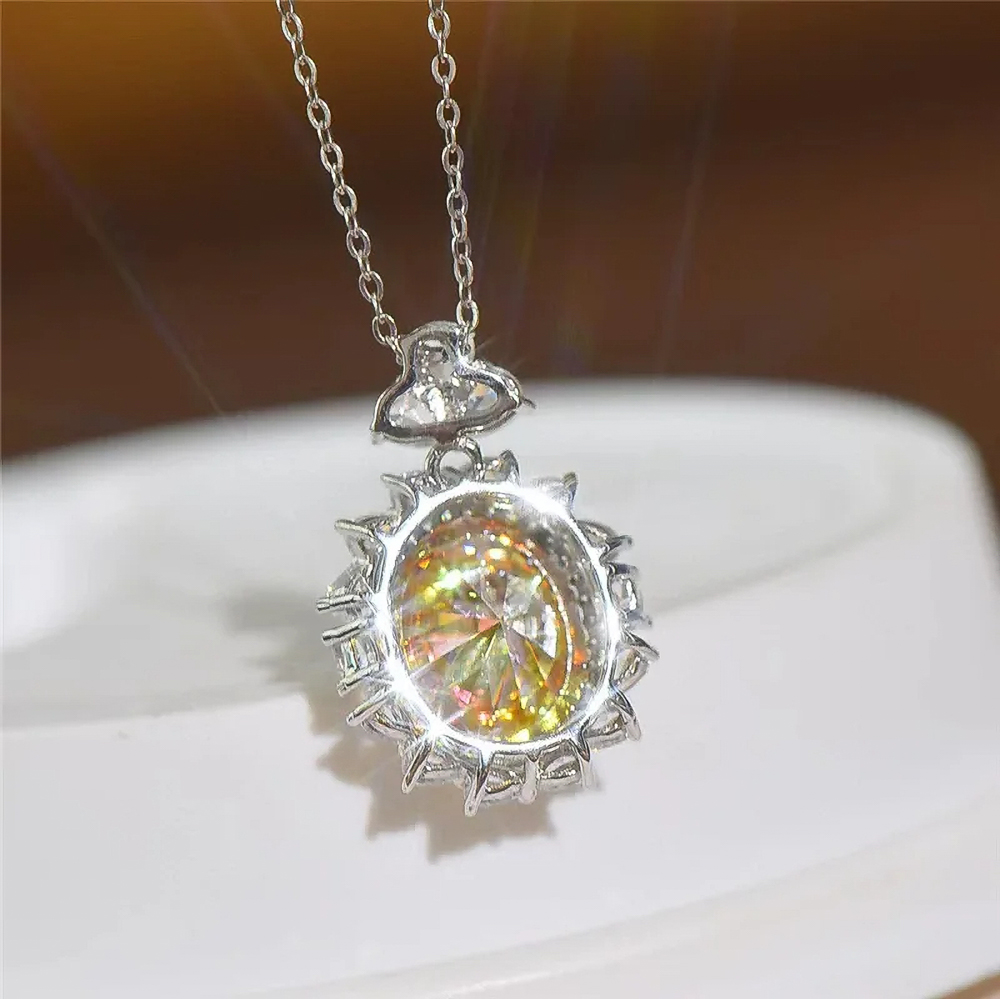 The Aurelia Necklace™ – 5 Carat Yellow Moissanite Diamond Necklace, VVS D Color in 925 Sterling Silver & 18K White Gold Setting