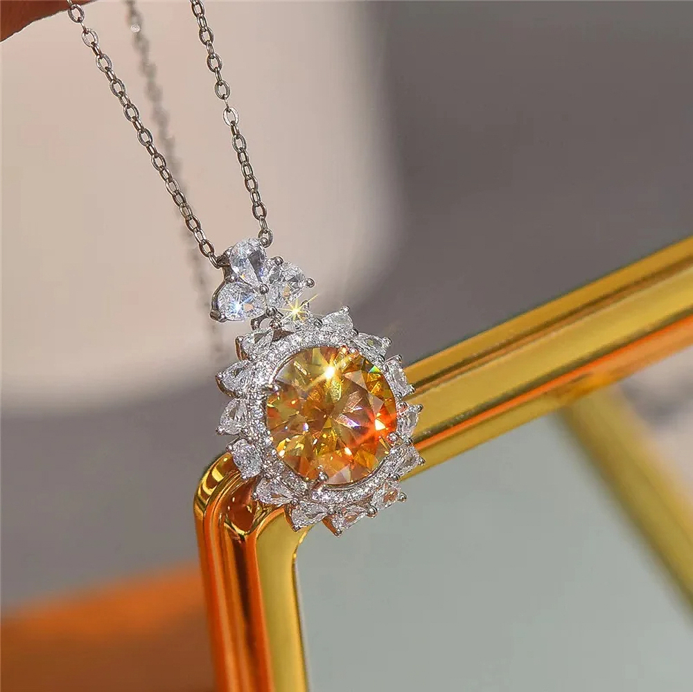 The Aurelia Necklace™ – 5 Carat Yellow Moissanite Diamond Necklace, VVS D Color in 925 Sterling Silver & 18K White Gold Setting