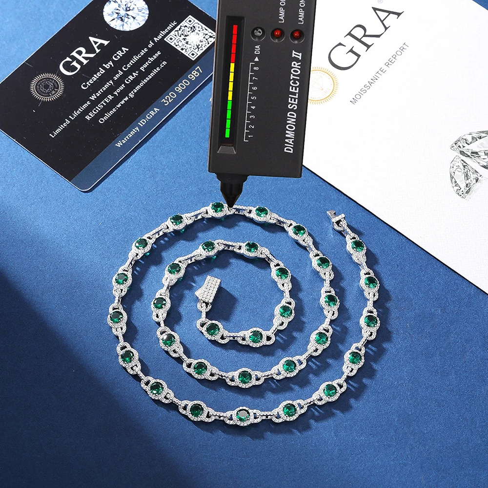 The Zaire Chain™ – 7mm Cuban Link with Emerald Green Moissanite Center Stone & VVS D Color Accents in 925 Sterling Silver