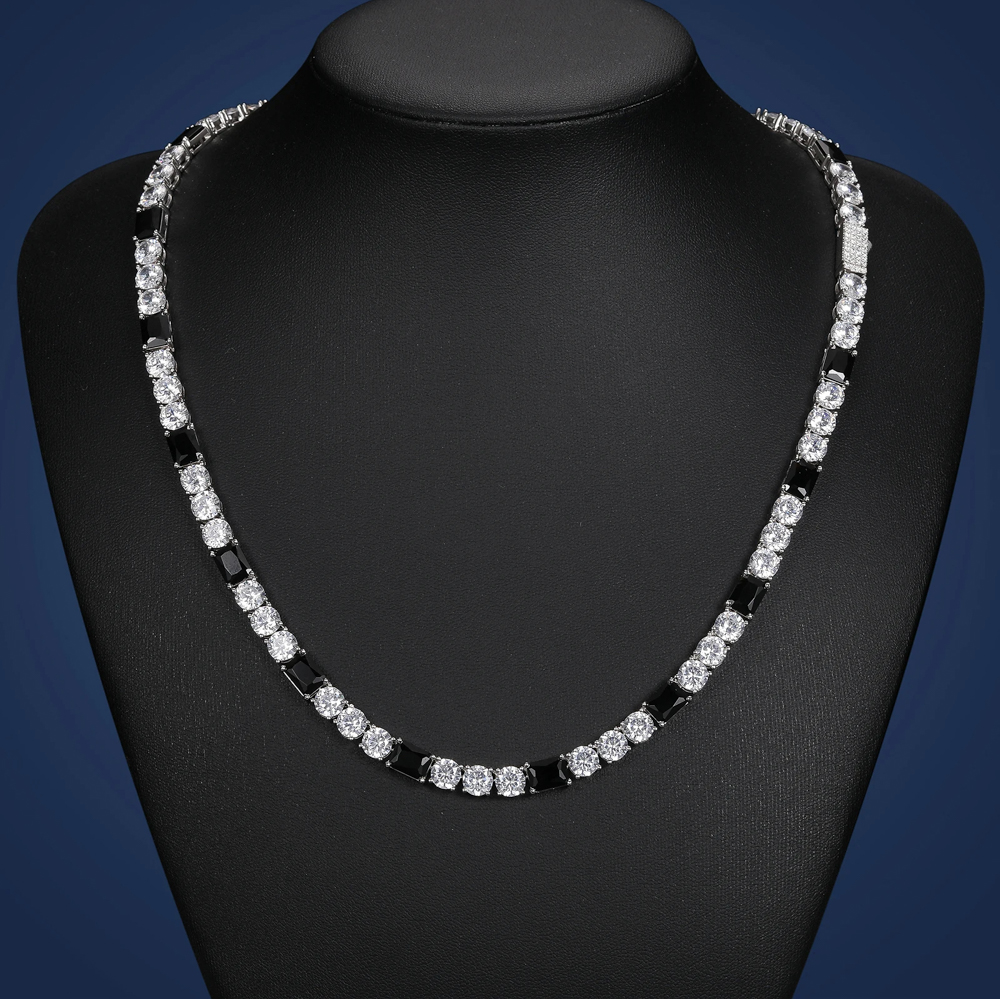 The Orion Bracelet™ – 6mm Moissanite Tennis Bracelet/ Chain in 925 Sterling Silver with D Color Stones and Black CZ Accents