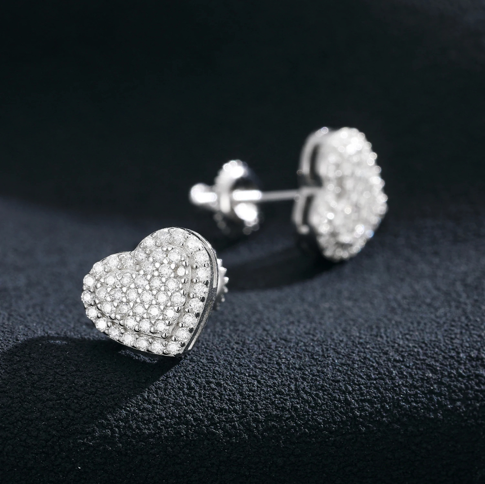 The Amoura Studs™ – 100% Real Moissanite Heart Earrings in 925 Sterling Silver or 18K Gold Plated Finish