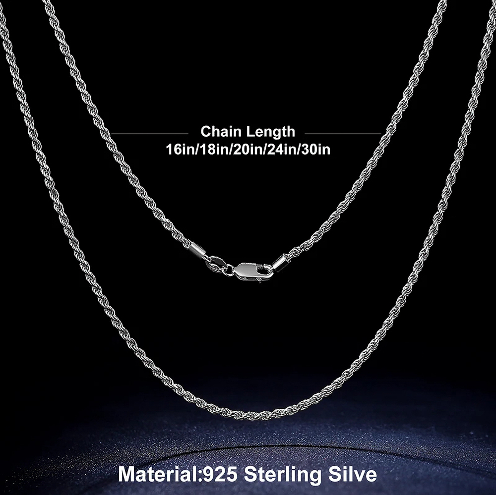 The Nero Rope Chain™ – 2.5mm 925 Sterling Silver Waterproof Rope Necklace for Men & Women – Gold or Silver Finish