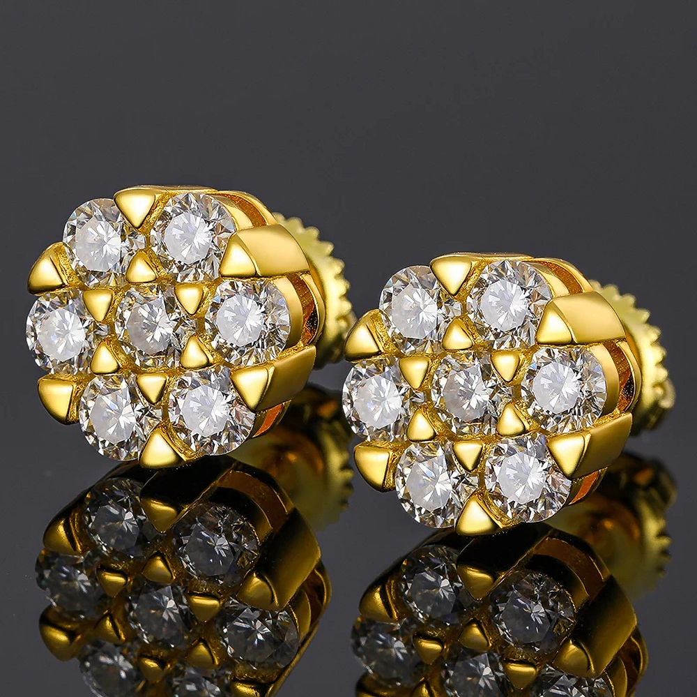 The Monarch Studs™ – 1.4 Carat Diamond Cluster Earrings in 10K/14K/18K Real Yellow or White Gold (D Color, VVS Clarity)