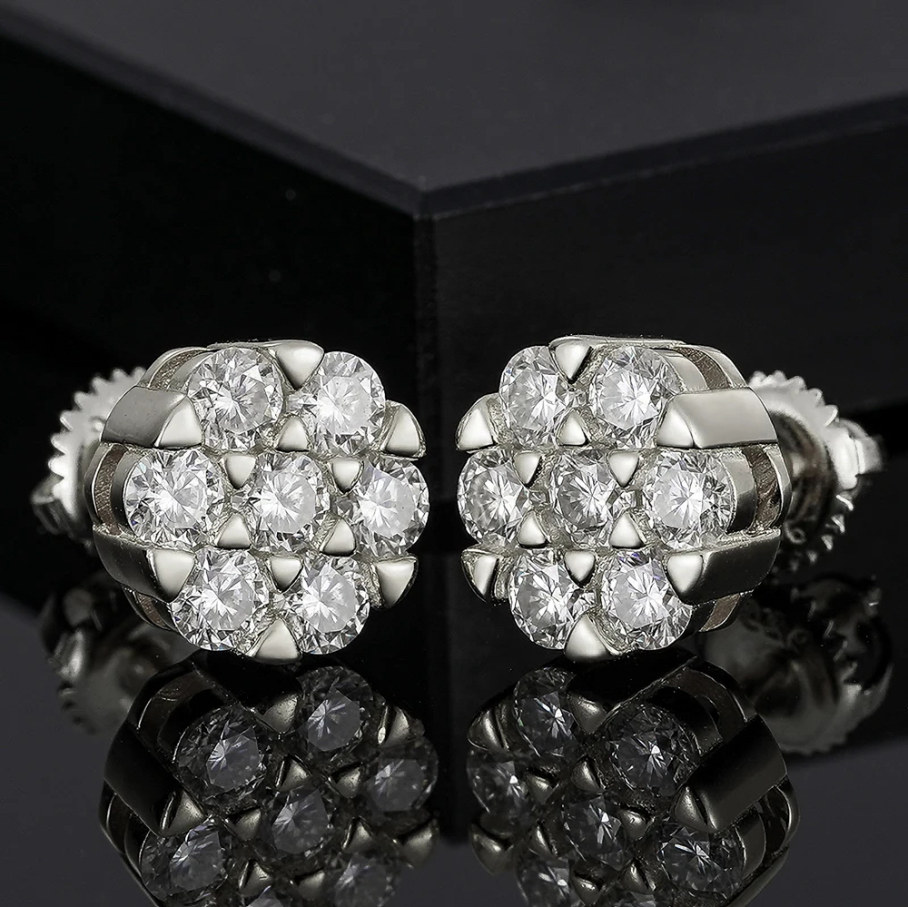 The Monarch Studs™ – 1.4 Carat Diamond Cluster Earrings in 10K/14K/18K Real Yellow or White Gold (D Color, VVS Clarity)