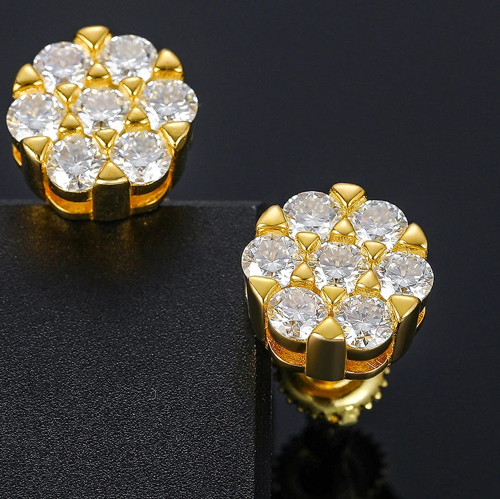 The Monarch Studs™ – 1.4 Carat Diamond Cluster Earrings in 10K/14K/18K Real Yellow or White Gold (D Color, VVS Clarity)