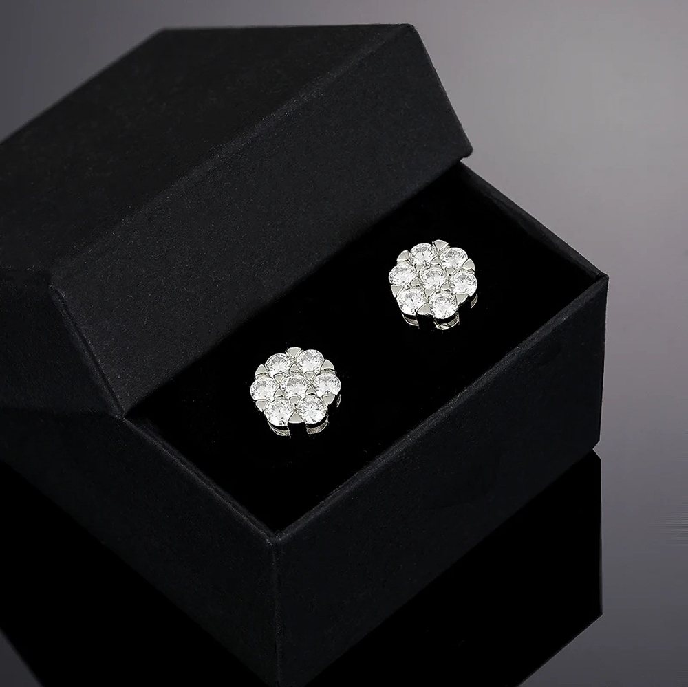 The Monarch Studs™ – 1.4 Carat Diamond Cluster Earrings in 10K/14K/18K Real Yellow or White Gold (D Color, VVS Clarity)