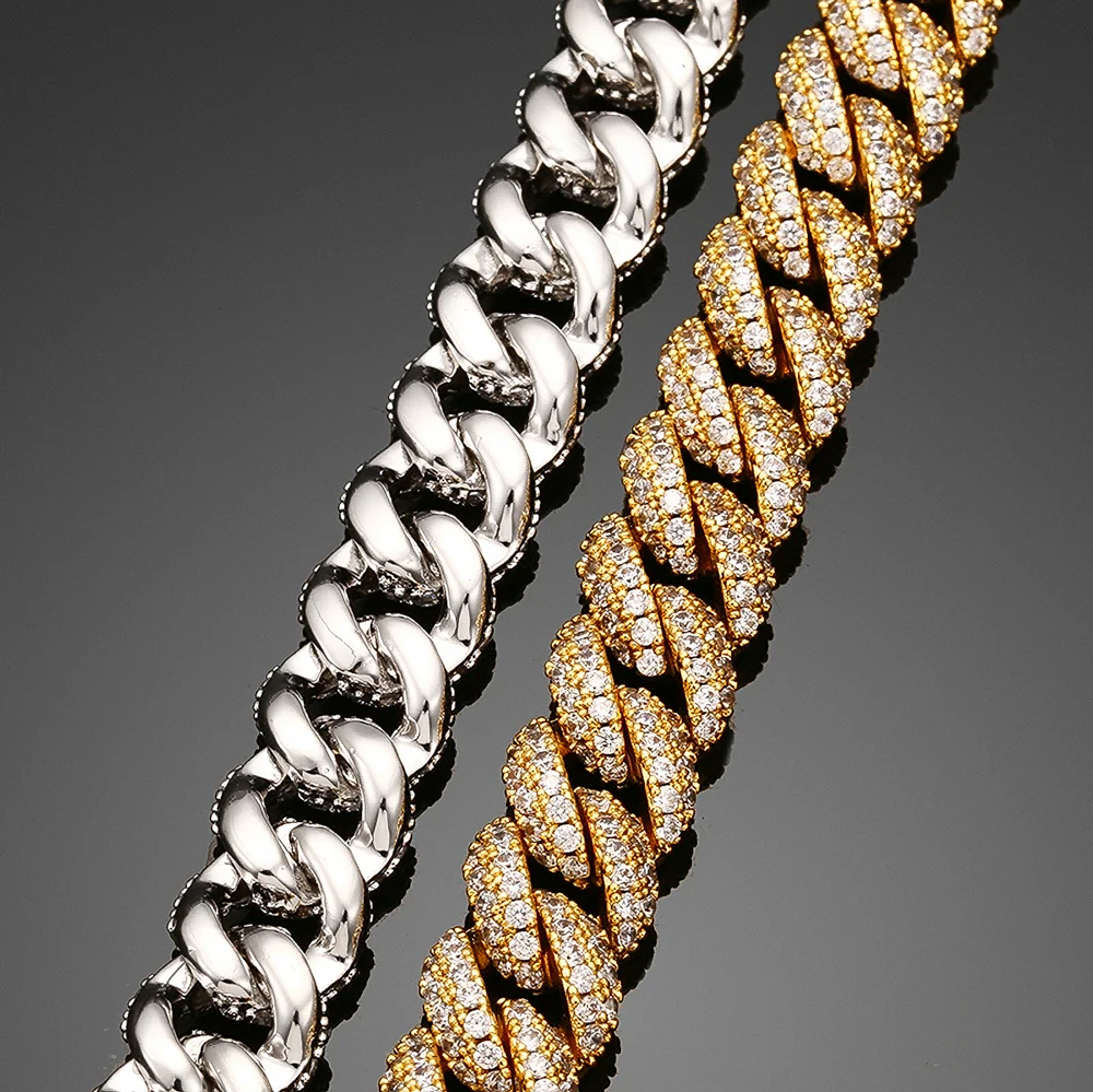 The Sovereign Chain™ – 10mm Iced Moissanite Gold Miami Cuban Link Chain for Men in 925 Sterling Silver