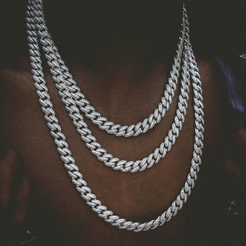 The Sovereign Chain™ – 10mm Iced Moissanite Gold Miami Cuban Link Chain for Men in 925 Sterling Silver