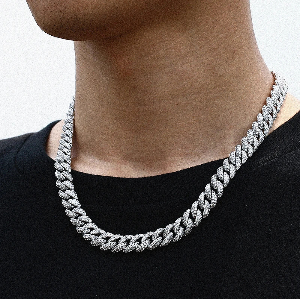 The Sovereign Chain™ – 10mm Iced Moissanite Gold Miami Cuban Link Chain for Men in 925 Sterling Silver