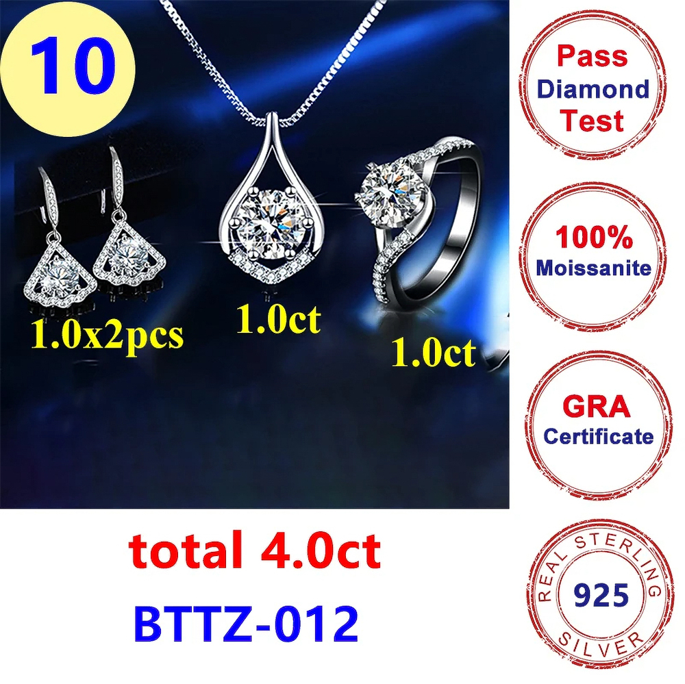 The Seraphina Set™ – 4 Carat D VVS Moissanite Bridal Jewelry Set in 925 Sterling Silver (Ring, Pendant & Earrings)