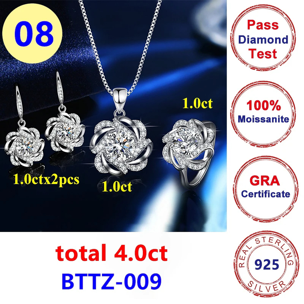 The Valencia Set™ – 4.0 Carat Floral Moissanite Jewelry Set with Earrings, Pendant & Ring in 925 Sterling Silver