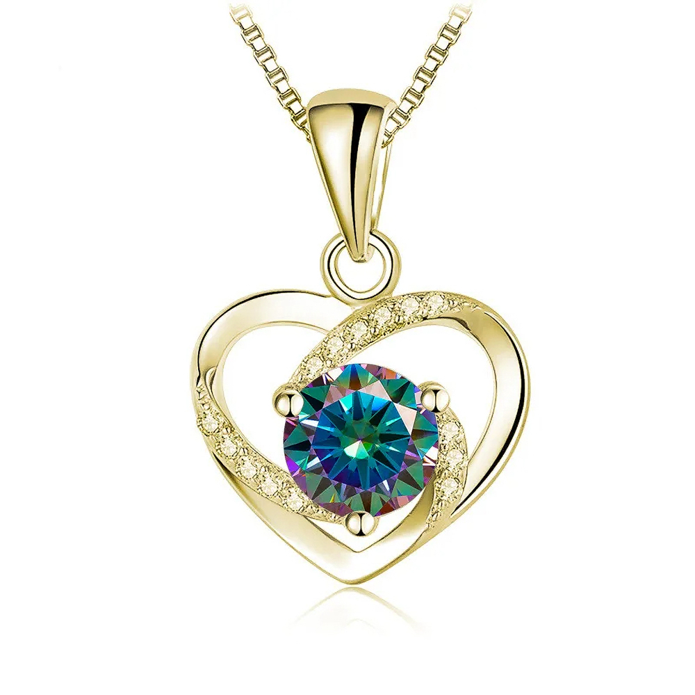 The Isalyn Heart™ – 1.0 Carat Colored Moissanite Heart Pendant Necklace in 18K Gold over Sterling Silver (10 Brilliant Variants)