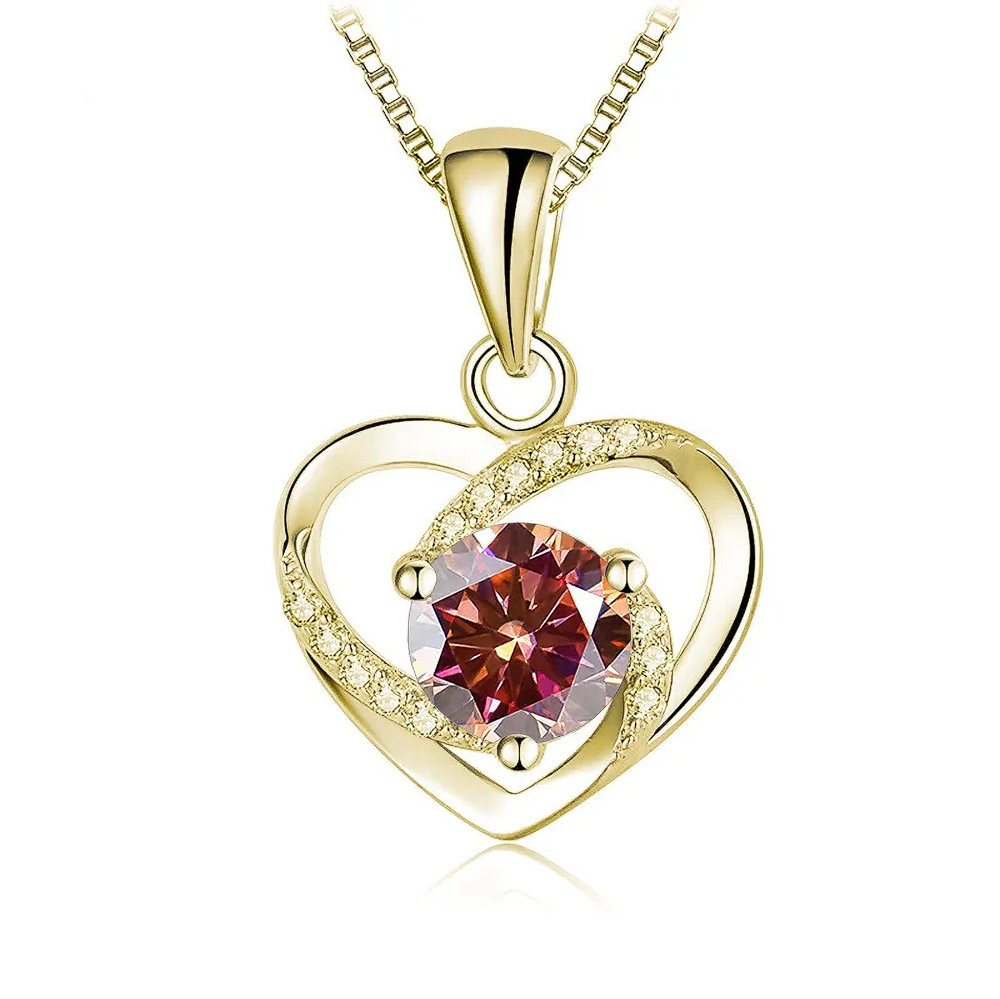 The Isalyn Heart™ – 1.0 Carat Colored Moissanite Heart Pendant Necklace in 18K Gold over Sterling Silver (10 Brilliant Variants)