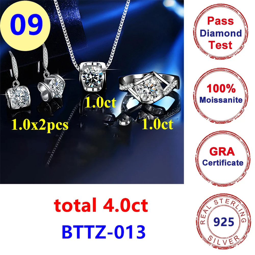 The Donovan Set™ – 4.0 Carat Moissanite Jewelry Set in 925 Sterling Silver with GRA Certification (Earrings, Necklace, Ring)