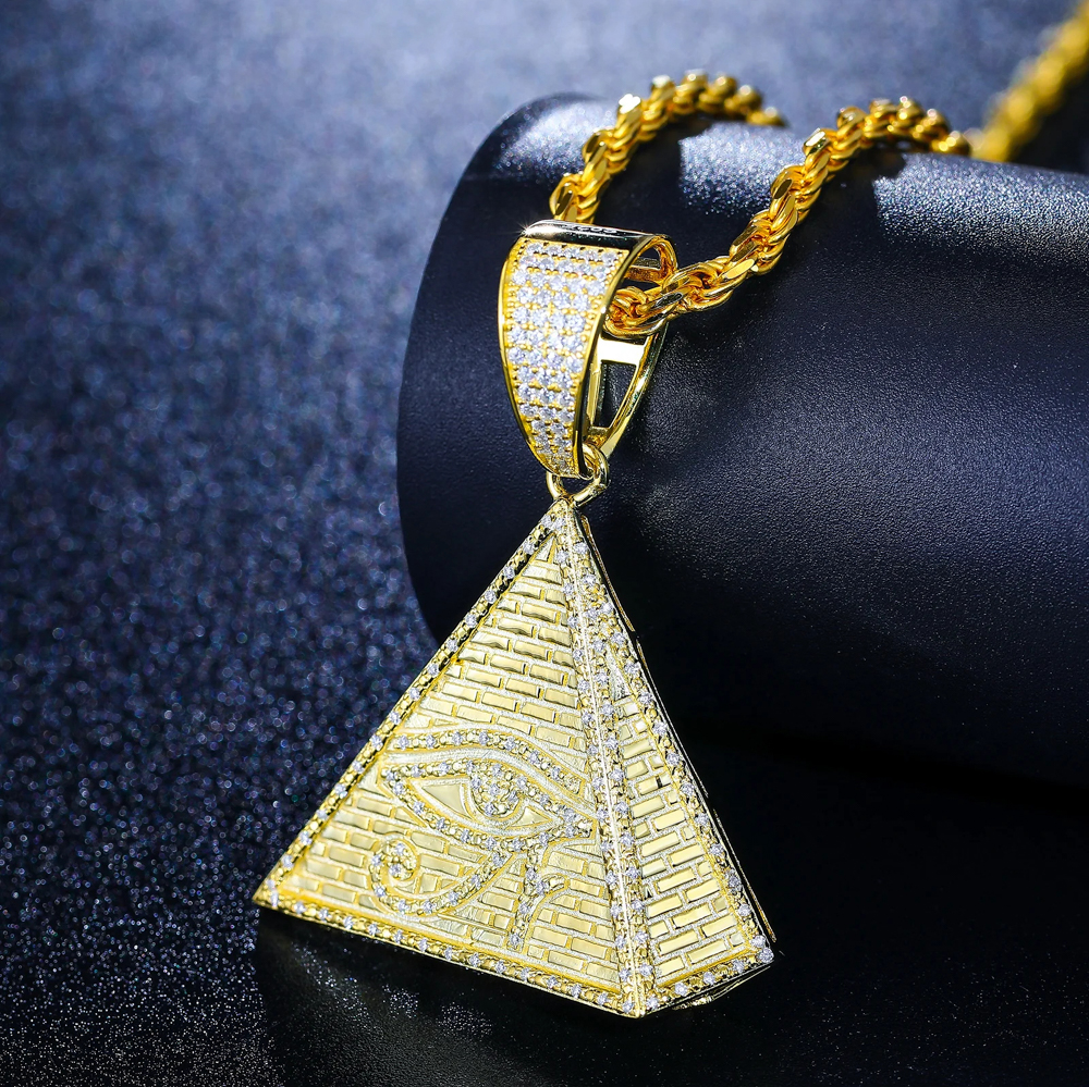 The Amun Charm™ – Pyramid Eye of Horus Moissanite Pendant Necklace in 925 Sterling Silver or 18K Gold Plating (Passes Diamond Tester)