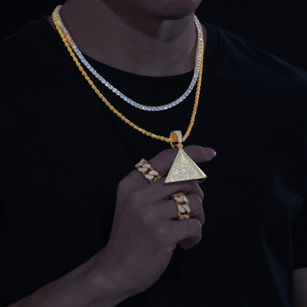 The Amun Charm™ – Pyramid Eye of Horus Moissanite Pendant Necklace in 925 Sterling Silver or 18K Gold Plating (Passes Diamond Tester)